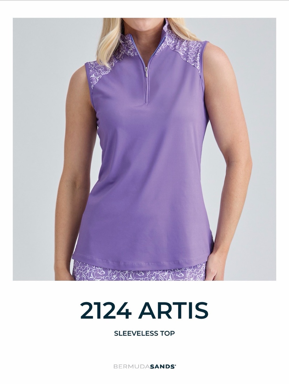 Bermuda Sands Artis Sleeveless Tank in Lavender with butterfly print accents